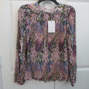 New Ted Baker Kaylahn Ditsy Woven Pleated Floral Print Blouse Top Sz 2 / M